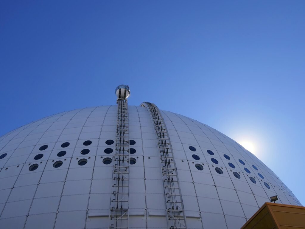 dome, ball, ascension, attraction, skyview, rail, structure, metal, show room, stockholm, sweden, yk